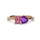 1 - Esther Emerald Shape Pink Tourmaline & Heart Shape Amethyst 2 Stone Duo Ring 