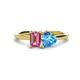 1 - Esther Emerald Shape Pink Tourmaline & Heart Shape Blue Topaz 2 Stone Duo Ring 