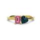 1 - Esther Emerald Shape Pink Tourmaline & Heart Shape London Blue Topaz 2 Stone Duo Ring 