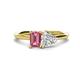 1 - Esther IGI Certified Heart Shape Lab Grown Diamond & Emerald Shape Pink Tourmaline 2 Stone Duo Ring 