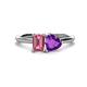 1 - Esther Emerald Shape Pink Tourmaline & Heart Shape Amethyst 2 Stone Duo Ring 