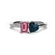 1 - Esther Emerald Shape Pink Tourmaline & Heart Shape London Blue Topaz 2 Stone Duo Ring 