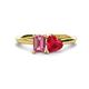 1 - Esther Emerald Shape Pink Tourmaline & Heart Shape Lab Created Ruby 2 Stone Duo Ring 
