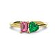 1 - Esther Emerald Shape Pink Tourmaline & Heart Shape Lab Created Emerald 2 Stone Duo Ring 