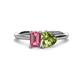 1 - Esther Emerald Shape Pink Tourmaline & Heart Shape Peridot 2 Stone Duo Ring 