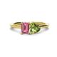 1 - Esther Emerald Shape Pink Tourmaline & Heart Shape Peridot 2 Stone Duo Ring 