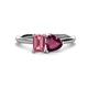 1 - Esther Emerald Shape Pink Tourmaline & Heart Shape Rhodolite Garnet 2 Stone Duo Ring 