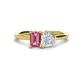 1 - Esther Emerald Shape Pink Tourmaline & Heart Shape White Sapphire 2 Stone Duo Ring 