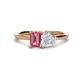 1 - Esther Emerald Shape Pink Tourmaline & Heart Shape White Sapphire 2 Stone Duo Ring 