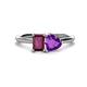 1 - Esther Emerald Shape Rhodolite Garnet & Heart Shape Amethyst 2 Stone Duo Ring 