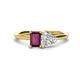 1 - Esther Emerald Shape Rhodolite Garnet & Heart Shape Forever Brilliant Moissanite 2 Stone Duo Ring 