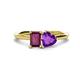 1 - Esther Emerald Shape Rhodolite Garnet & Heart Shape Amethyst 2 Stone Duo Ring 