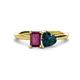 1 - Esther Emerald Shape Rhodolite Garnet & Heart Shape London Blue Topaz 2 Stone Duo Ring 