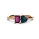 1 - Esther Emerald Shape Rhodolite Garnet & Heart Shape London Blue Topaz 2 Stone Duo Ring 