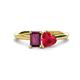 1 - Esther Emerald Shape Rhodolite Garnet & Heart Shape Lab Created Ruby 2 Stone Duo Ring 