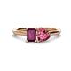 1 - Esther Emerald Shape Rhodolite Garnet & Heart Shape Pink Tourmaline 2 Stone Duo Ring 