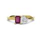 1 - Esther Emerald Shape Rhodolite Garnet & Heart Shape White Sapphire 2 Stone Duo Ring 