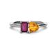 1 - Esther Emerald Shape Rhodolite Garnet & Heart Shape Citrine 2 Stone Duo Ring 