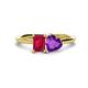 1 - Esther Emerald Shape Lab Created Ruby & Heart Shape Amethyst 2 Stone Duo Ring 