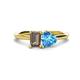 1 - Esther Emerald Shape Smoky Quartz & Heart Shape Blue Topaz 2 Stone Duo Ring 
