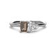 1 - Esther Emerald Shape Smoky Quartz & Heart Shape Forever Brilliant Moissanite 2 Stone Duo Ring 