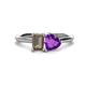 1 - Esther Emerald Shape Smoky Quartz & Heart Shape Amethyst 2 Stone Duo Ring 