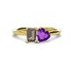 1 - Esther Emerald Shape Smoky Quartz & Heart Shape Amethyst 2 Stone Duo Ring 