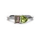 1 - Esther Emerald Shape Smoky Quartz & Heart Shape Peridot 2 Stone Duo Ring 