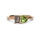 1 - Esther Emerald Shape Smoky Quartz & Heart Shape Peridot 2 Stone Duo Ring 