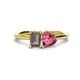 1 - Esther Emerald Shape Smoky Quartz & Heart Shape Pink Tourmaline 2 Stone Duo Ring 