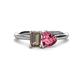 1 - Esther Emerald Shape Smoky Quartz & Heart Shape Pink Tourmaline 2 Stone Duo Ring 