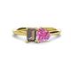 1 - Esther Emerald Shape Smoky Quartz & Heart Shape Pink Sapphire 2 Stone Duo Ring 