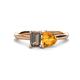 1 - Esther Emerald Shape Smoky Quartz & Heart Shape Citrine 2 Stone Duo Ring 