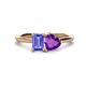 1 - Esther Emerald Shape Tanzanite & Heart Shape Amethyst 2 Stone Duo Ring 