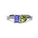 1 - Esther Emerald Shape Tanzanite & Heart Shape Peridot 2 Stone Duo Ring 