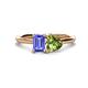 1 - Esther Emerald Shape Tanzanite & Heart Shape Peridot 2 Stone Duo Ring 