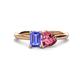 1 - Esther Emerald Shape Tanzanite & Heart Shape Pink Tourmaline 2 Stone Duo Ring 