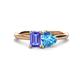 1 - Esther Emerald Shape Tanzanite & Heart Shape Blue Topaz 2 Stone Duo Ring 