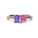 1 - Esther Emerald Shape Tanzanite & Heart Shape Pink Sapphire 2 Stone Duo Ring 