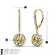3 - Lillac Iris Round Citrine and Baguette Diamond Halo Dangling Earrings 