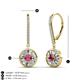 3 - Lillac Iris Round Rhodolite Garnet and Baguette Diamond Halo Dangling Earrings 