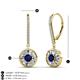 3 - Lillac Iris Round Blue Sapphire and Baguette Diamond Halo Dangling Earrings 