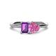 1 - Esther Emerald Shape Amethyst & Heart Shape Lab Created Pink Sapphire 2 Stone Duo Ring 