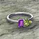 2 - Esther Emerald Shape Amethyst & Heart Shape Peridot 2 Stone Duo Ring 