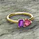 2 - Esther Emerald Shape Amethyst & Heart Shape Pink Tourmaline 2 Stone Duo Ring 