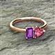 2 - Esther Emerald Shape Amethyst & Heart Shape Pink Tourmaline 2 Stone Duo Ring 