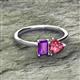 2 - Esther Emerald Shape Amethyst & Heart Shape Pink Tourmaline 2 Stone Duo Ring 