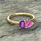 2 - Esther Emerald Shape Amethyst & Heart Shape Pink Sapphire 2 Stone Duo Ring 