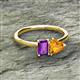 2 - Esther Emerald Shape Amethyst & Heart Shape Citrine 2 Stone Duo Ring 