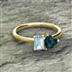2 - Esther Emerald Shape Aquamarine & Heart Shape London Blue Topaz 2 Stone Duo Ring 